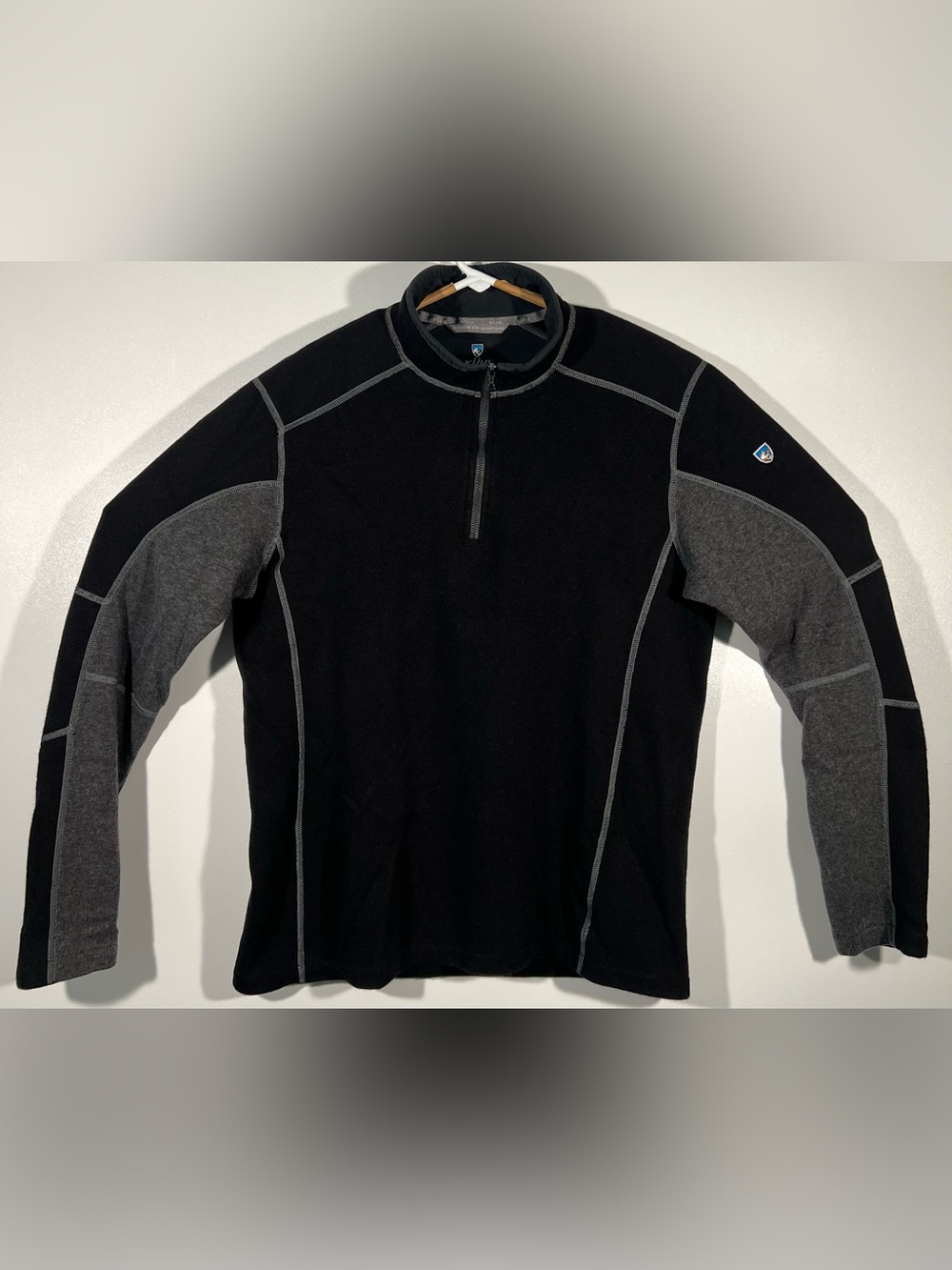 Kuhl Kashmira Men's 1/4 Zip Pullover Black/Gray Acrylic Blend Mock Neck Large